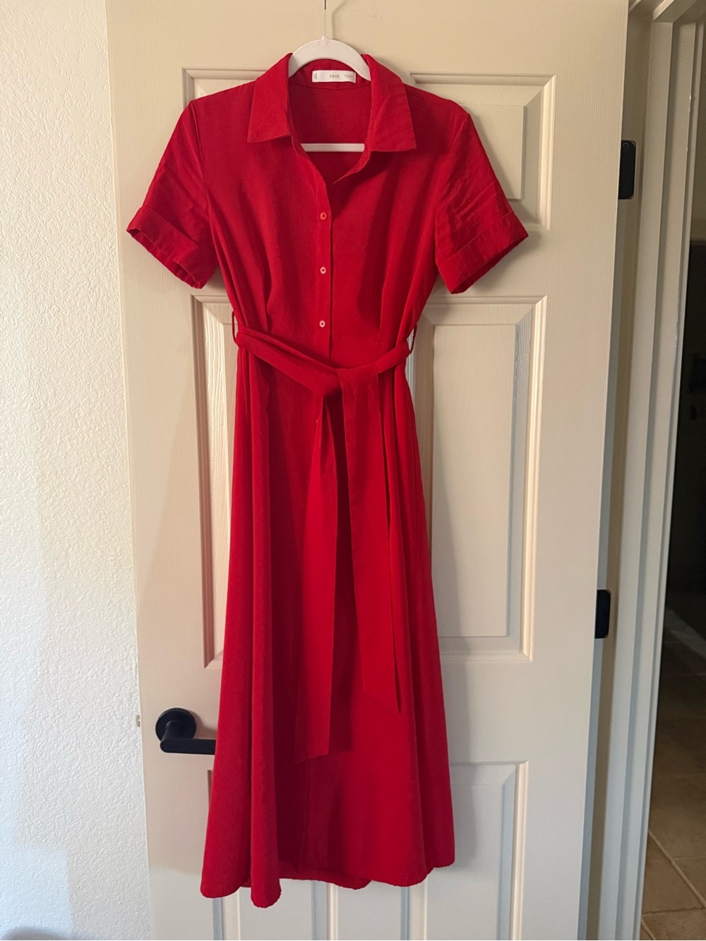 Mango Red Shirt Dress with Tie Waist - Size 4